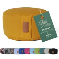 #DoYourYoga - Yoga kussen - »Vishnu« - rond meditatiekussen met bio-organische boekweit schalen vulling - H:15cm, diam.30cm - curry geel