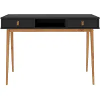 Idimex KIM bureau met 2 massief houten laden, 1 open vak zwart/eikenkleurig Bureau, bureau voor thuiskantoor - hoofdafbeelding