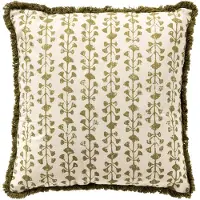 Dutch decor FRANCINE - sierkussen 45x45 cm - 100% katoen - bladmotief en franjes - Green Moss - groen - Inclusief binnenkussen - Luxe kussens voor woonkamer & bank