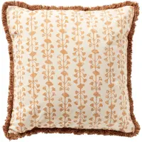 Dutch decor FRANCINE - sierkussen 45x45 cm - 100% katoen - bladmotief en franjes - Dusty Coral - roze - Inclusief binnenkussen - Luxe kussens voor woonkamer & bank