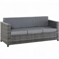 Merax Poly Rattan Loungesofa 3 Zits - Tuinbank Met Kussens - Weerbestendig PE Rattan Look - Metalen Frame Met Poedercoating - Grijs - 185 X 70 X 80 Cm