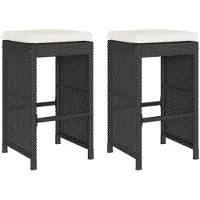 vidaXL Tuinbarkrukken met kussens 2 st poly rattan zwart