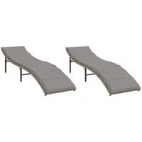 vidaXL Ligstoelen 2 st met kussens poly rattan beige