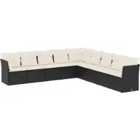 vidaXL 9-delige Loungeset met kussens poly rattan zwart