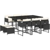 vidaXL 11-delige Tuinset met kussens poly rattan zwart