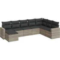 vidaXL 8-delige Loungeset met kussens poly rattan lichtgrijs