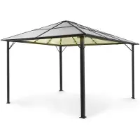 Blumfeldt Pantheon Solid Sky Ambient Solar Pavillon mit Dach 3x4m Polycarbonat Aluminium beleuchtet
