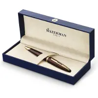 Waterman Carène Marine Amber-balpen | glanzend bruin en zwart met 23-karaats gouden clip | mediumpunt met blauwe inktpatroon | geschenkverpakking