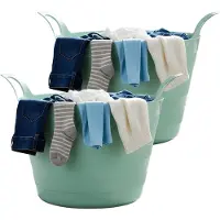 Excellent houseware Flexibele wasmand - 2x - mintgroen - 30 liter - kunststof - 54 x 37 cm - met handvatten