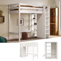 Merax Kinderbed Hoogbed 90x200 cm, Eenpersoons Bedframe met Kledingkast en 6 Planken, Wit, Hoogwaardig Materiaal, Eenvoudig te Monteren, Stevig en Duurzaam (Zonder Matras)