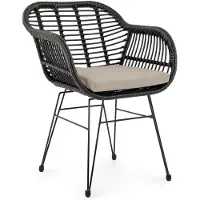 Idimex PARAMO tuinstoel van polyrattan, zwart/beige - moderne eetkamerstoel in rotanlook, keukenstoel met zitkussen, rieten stoel met stevig metalen frame