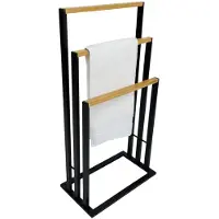 Begryf Handdoekhouder - Vrijstaand - Zwart met Bamboe - 3 stangen - 81,5 cm Hoog