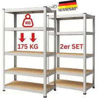 FAMEX Zwaarstellingsrek, set van 2, kelderrek, magazijnrek, 40 x 90 x 180 cm, legbordstelling, laststelling