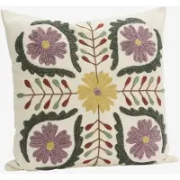 Madam Stoltz - Handgeborduurde Suzani Kussenhoes - Gebroken wit/gekleurde bloemen