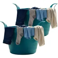 Excellent houseware Flexibele wasmand - 2x - petrol blauw - 30 liter - kunststof - 54 x 37 cm - met handvatten