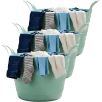 Excellent houseware Flexibele wasmand - 3x - mintgroen - 30 liter - kunststof - 54 x 37 cm - met handvatten