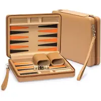 Core Backgammon Koffer – Luxe Backgammon Set – Lederen Bordspel – Bruin- 24cm x 23cm x 1cm
