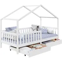 Idimex ELEA grenen huisbed 90 x 200 cm met uitvalbeveiliging en laden in wit