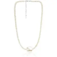 Cavill - Zilveren Halsketting 925 Sterling Zilver - Keshi Parel 20x14 mm & Witte Zoetwaterparel - Verstelbaar - Elegante Sieraden Dames