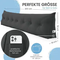 ELONEO Rugsteunkussen – Driehoekig Wigkussen & Hoofdbordkussen voor Bed of Sofa - Wasbare Hoes - 200 cm