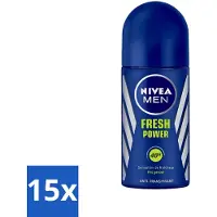 Nivea 15 x - Men - Deodorant - Roller - Fresh Power - 50 ml - 48 Uur Bescherming - Anti-transpirant - Deodorant Roller - Mannelijke Geur - Frisheid
