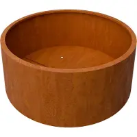 Geroba Plantenbak Ronda Cortenstaal 1500x600 (DiaxH) - Materiaaldikte 2mm. verstevigingskokers binnenkant. bodem met afwateringsgaten. Pootjes 15 mm hoog. Omplooi bovenrand 50mm