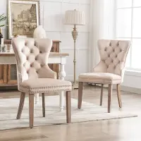 STILVORA Eetkamerstoelen Set Van 2 - Fluwelen Bekleding Met Ringgreep En Siernagels - Verstelbare Poten - Beige - 53×46,5×95 Cm