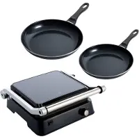 BK Vivid Koekenpannenset 2-delig met Contactgrill - 24/28cm - PFAS-vrije antikleeflaag - Inductie pannenset - Keramische pan - Ovenbestendig tot 160° - Zwart