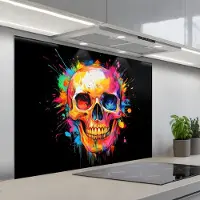 KitchenYeah Spatscherm 100x75 cm - Zelfklevende achterwand Schedel - Graffiti - Doodshoofd - Kleurrijk - Keuken muurbeschermer - Spatwand fornuis