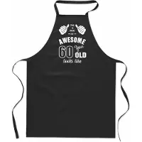Mijncadeautje Awesome 60 year - 60 jaar cadeau - keukenschort duimen - katoen - BBQ - verjaardag - zwart