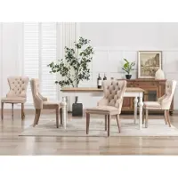 STILVORA Eetkamerstoel Set Van 4 - Fluwelen Bekleding Met Siernagels En Trek Ring - Verstelbare Massiefhouten Poten - Beige - 95 Cm