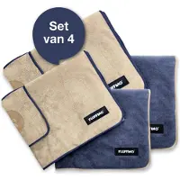 FLUFFINO Microvezel Hondenhanddoek - Set van 4 (2x 90 x 50 cm + 2x 120 x 70 cm) - Beige & Blauw