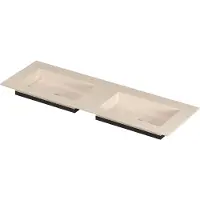 Ink post wastafel keramische slab envelop bak dubbel zonder kraangaten 140x45x1 travertin matt
