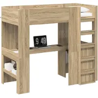 vidaXL Stapelbedframe met Bureau Sonoma Eik 90 x 200 cm Bewerkt hout