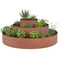 Relaxdays Kruidenspiral, 3-delig, diameter 30/60/90 cm, hoogte: 20 cm, materiaal: metaal, staal, kruidenpiramide voor de tuin, kruidenbak, bruin