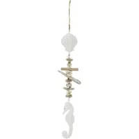 J-Line hanger Schelp + Zeepaard - hout - wit/naturel - 2 stuks