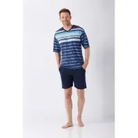 Hajo Blauw gestreepte heren shortama | Maat 56