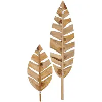 J-Line wanddecoratie Bladeren - hout - naturel - set van 2