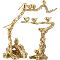 J-Line decoratie Vogel Op Tak - polyresin - goud - large