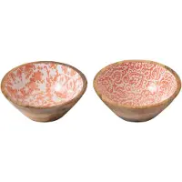 J-Line schaal - hout - wit/oranje - small - set van 2