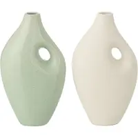 J-Line vaas Yuri Onregelmatig - porselein - lichtgroen/wit - small - set van 2