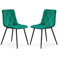Akord Set van 2 Eetkamerstoelen MILO / Gestoffeerde Stoelen / Fluwelen Stoelen en Metalen Poten / Flesgroen met zwarte benen
