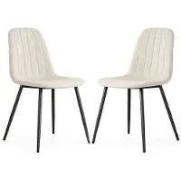 Akord Set van 2 Eetkamerstoelen LUMO / Gestoffeerde Stoelen / Fluwelen Stoelen en Metalen Poten / Beige met zwarte benen
