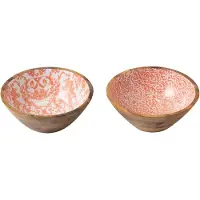 J-Line schaal - hout - wit/oranje - medium - set van 2