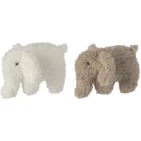 J-Line knuffelbeer Olifant - polyester - wit/beige - small - set van 2