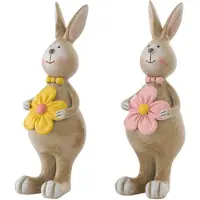 J-Line decoratie Konijn Bloem - polyresin - mix - small - doos van 2