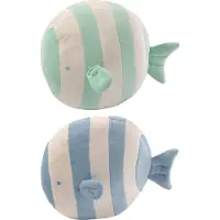 J-Line decoratie Vis Gestreept - polyresin - blauw/muntgroen - set van 2