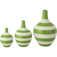 J-Line vaas Gestreept - porselein - wit/groen - set van 3