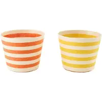 J-Line bloempot Gestreept - papier - geel/oranje - extra large - set van 2