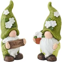 J-Line figuur Kabouter Welkom - keramiek - groen/wit - small - set van 2